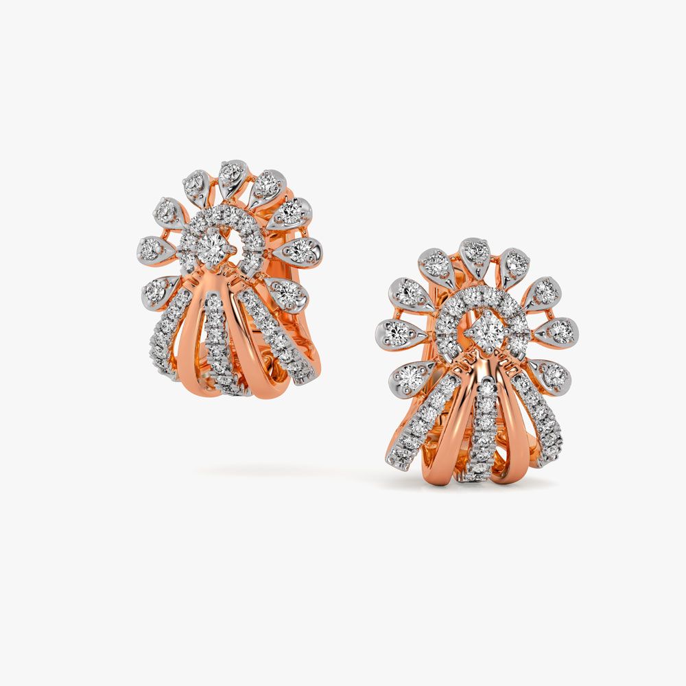 Floral Diamond and 14KT Rose Gold Earrings-Earrings-OER21018-D400X0C