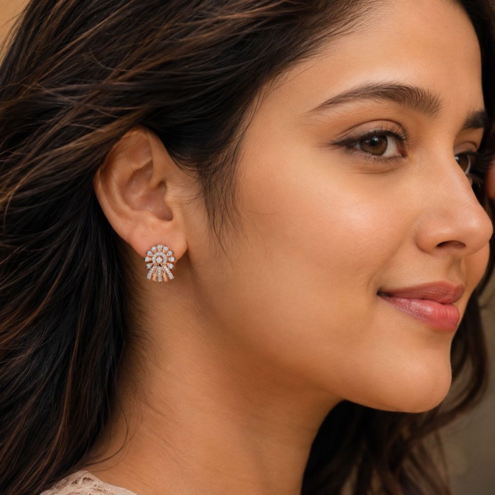 Floral Diamond and 14KT Rose Gold Earrings-Earrings-OER21018-D400X0C