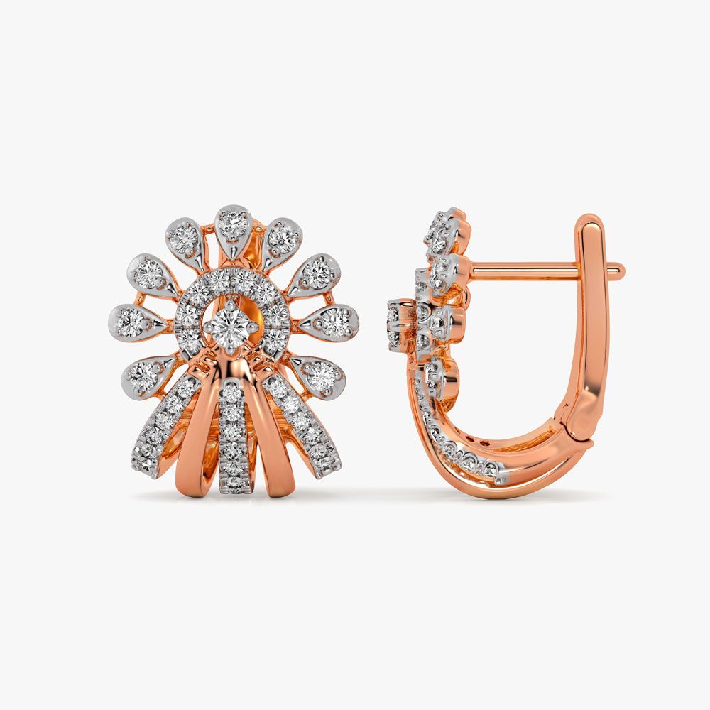 Floral Diamond and 14KT Rose Gold Earrings-Earrings-OER21018-D400X0C