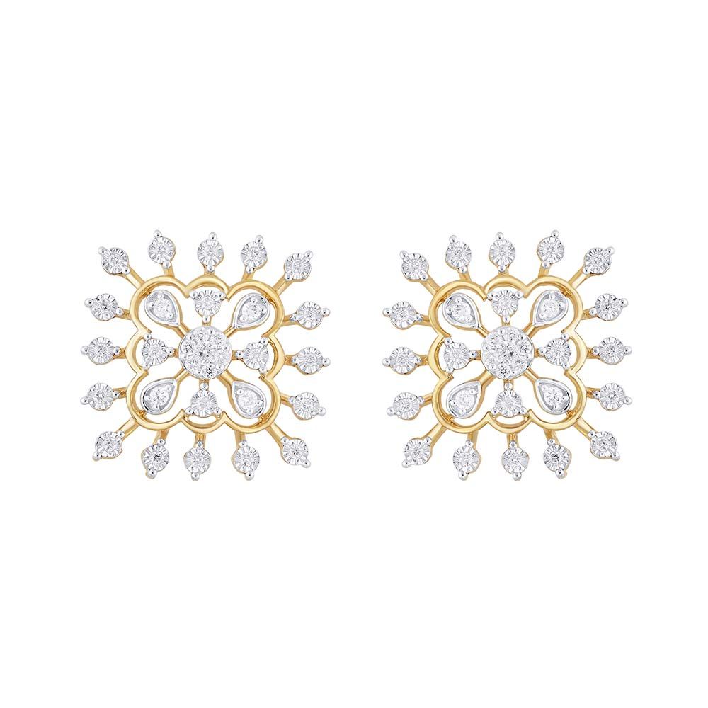 Circular Diamond Earrings in Yellow Gold-Earrings-OER21032-D300R0B