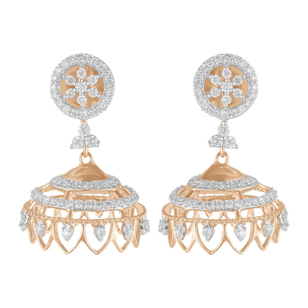 Gorgeous 14KT Rose Gold Jhumka Design Earrings-Earrings-OER21069-D400X0C