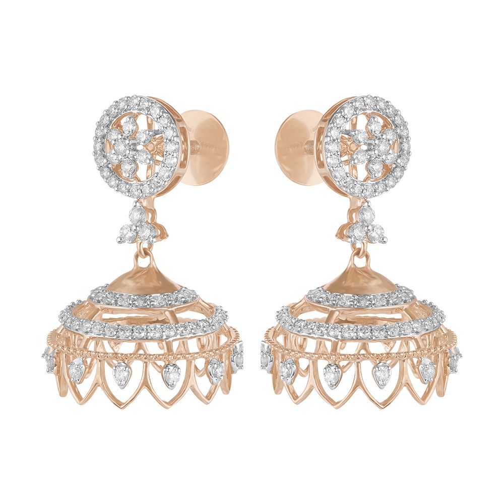 Gorgeous 14KT Rose Gold Jhumka Design Earrings-Earrings-OER21069-D400X0C