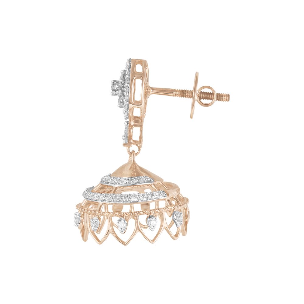 Gorgeous 14KT Rose Gold Jhumka Design Earrings-Earrings-OER21069-D400X0C