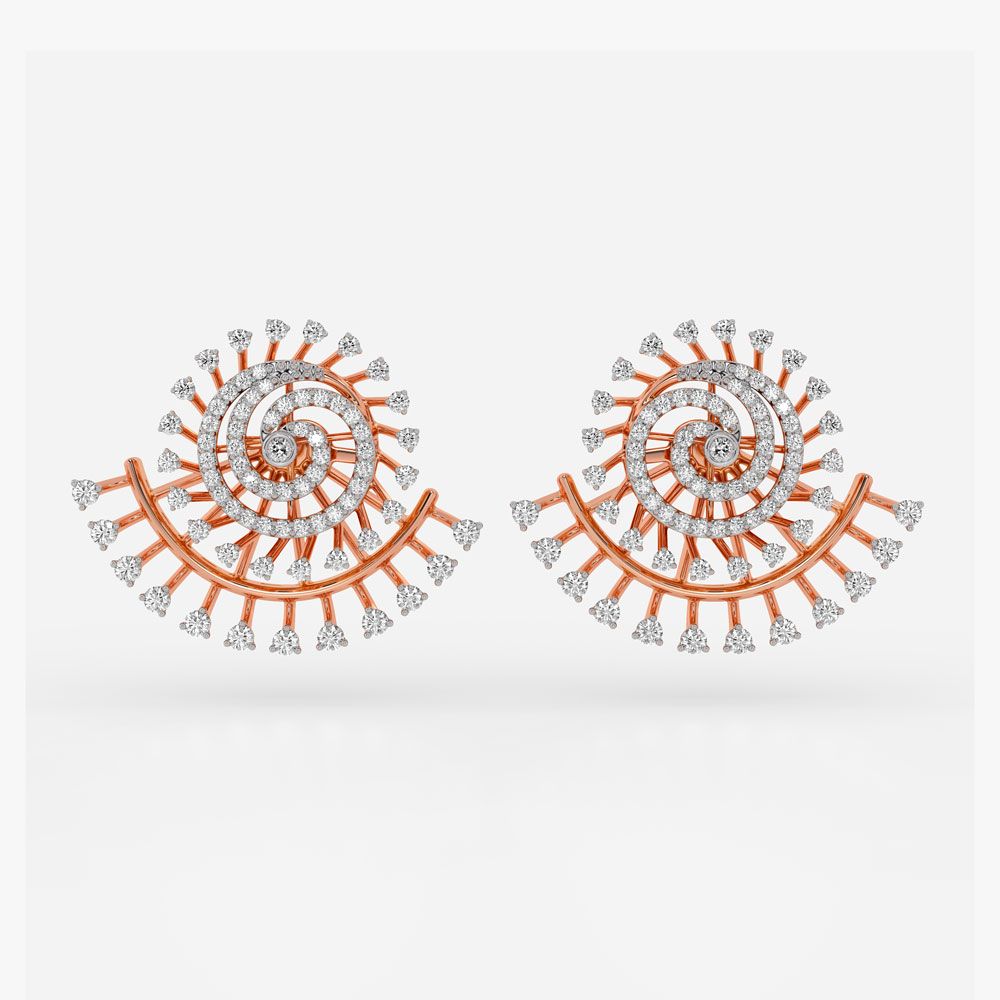 Spiral Design Diamond Earrings in 18KT Yellow Gold-Earrings-OER22011-D300R0B