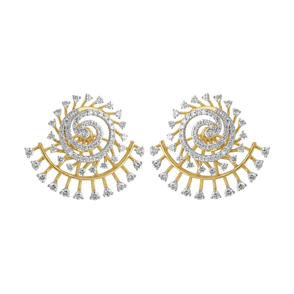Spiral Design Diamond Earrings in 18KT Yellow Gold-Earrings-OER22011-D300R0B