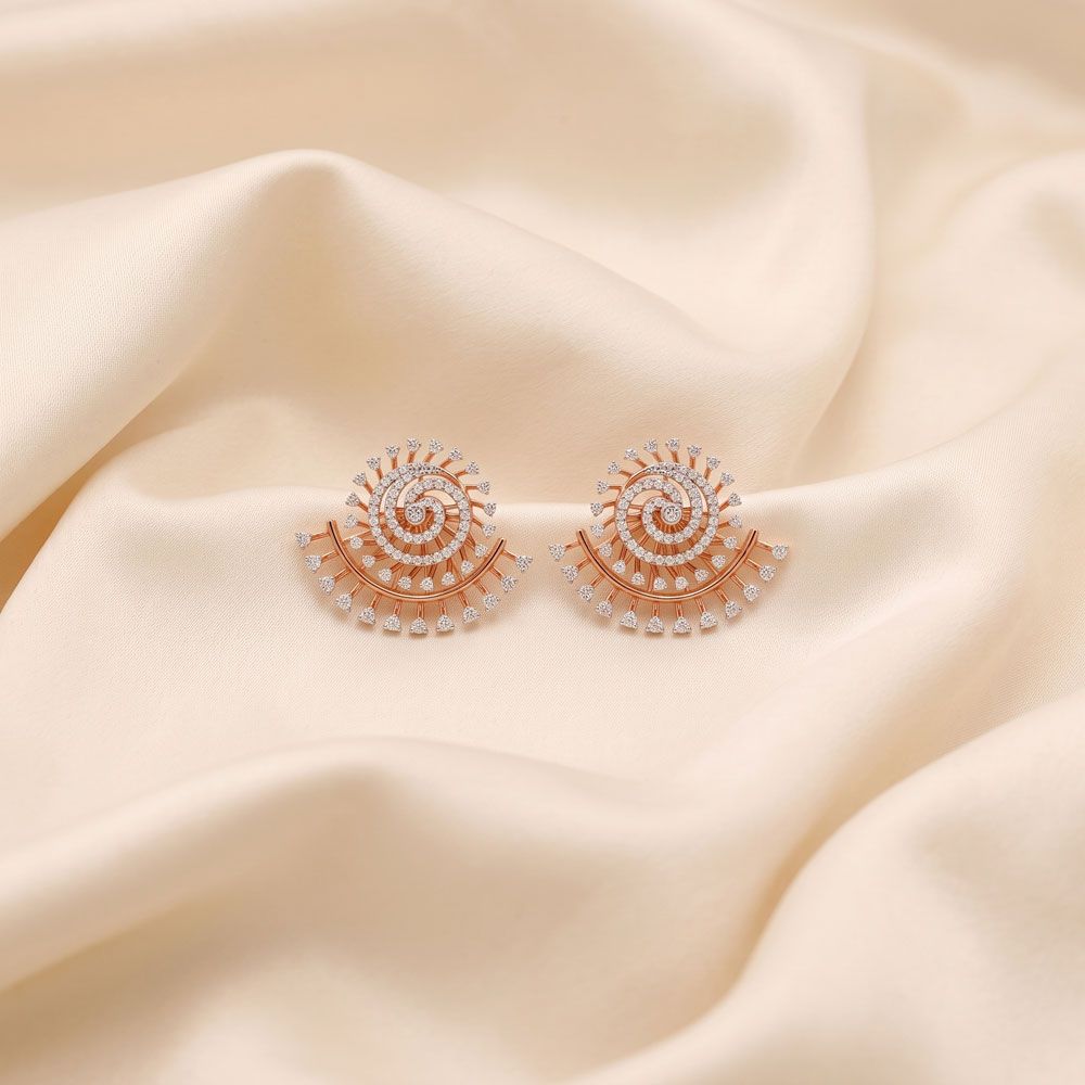 Spiral Design Diamond Earrings in 18KT Yellow Gold-Earrings-OER22011-D300R0B