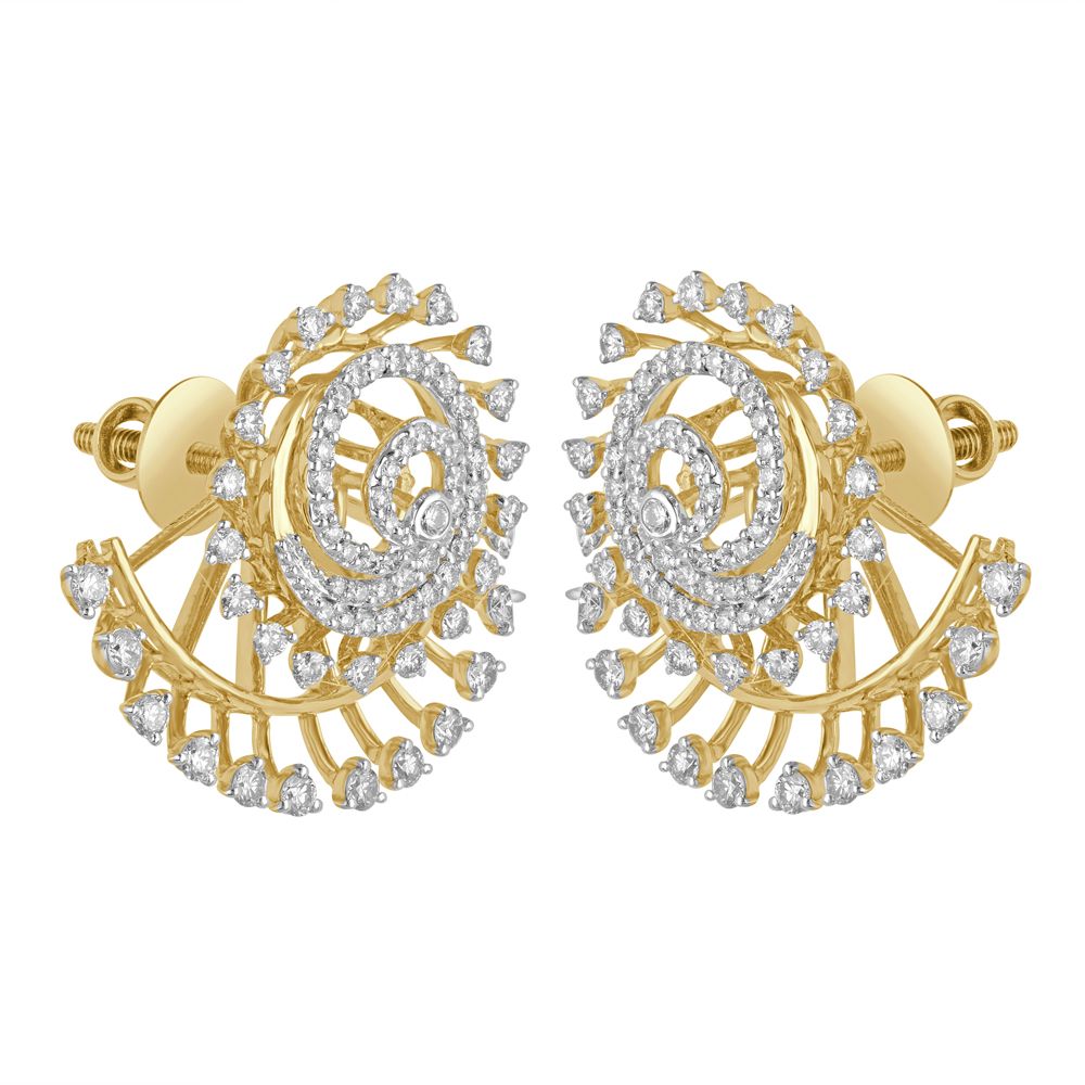 Spiral Design Diamond Earrings in 18KT Yellow Gold-Earrings-OER22011-D300R0B