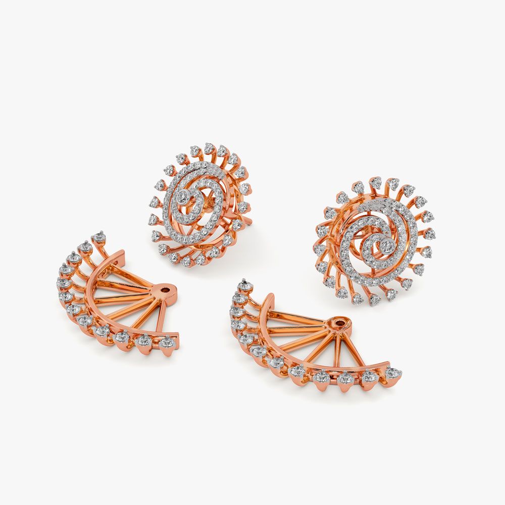Spiral Design Diamond Earrings in 18KT Yellow Gold-Earrings-OER22011-D300R0B