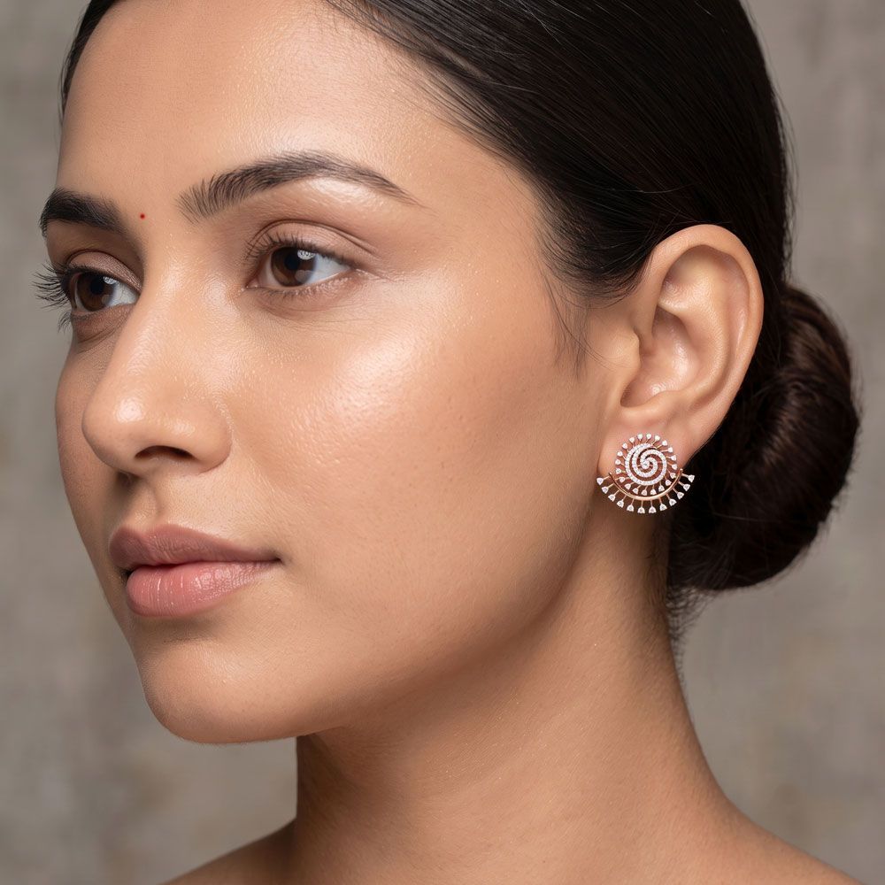 Spiral Design Diamond Earrings in 18KT Yellow Gold-Earrings-OER22011-D300R0B