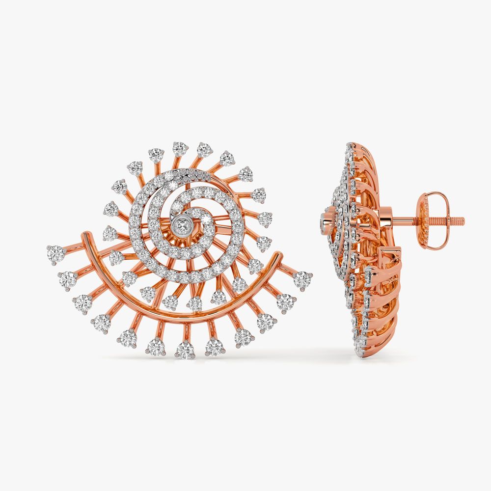 Spiral Design Diamond Earrings in 18KT Yellow Gold-Earrings-OER22011-D300R0B