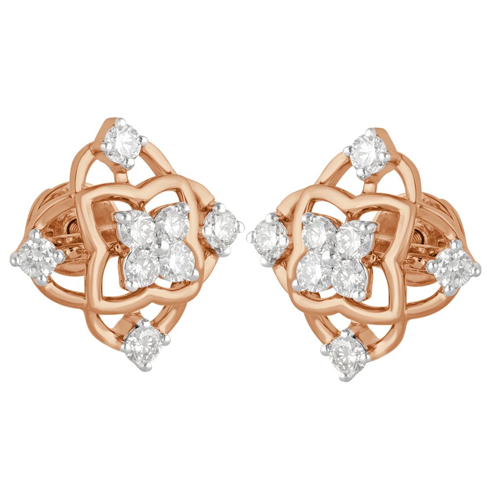 Diamond Design 14KT Rose Gold Earrings-Earrings-OER22045-D900X0C