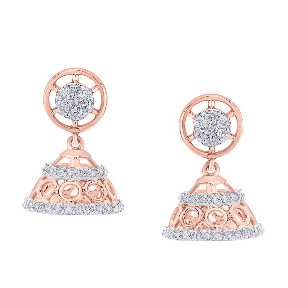 Jhumka Diamond Earrings in 14KT Rose Gold-Earrings-OER22050-D900X0C