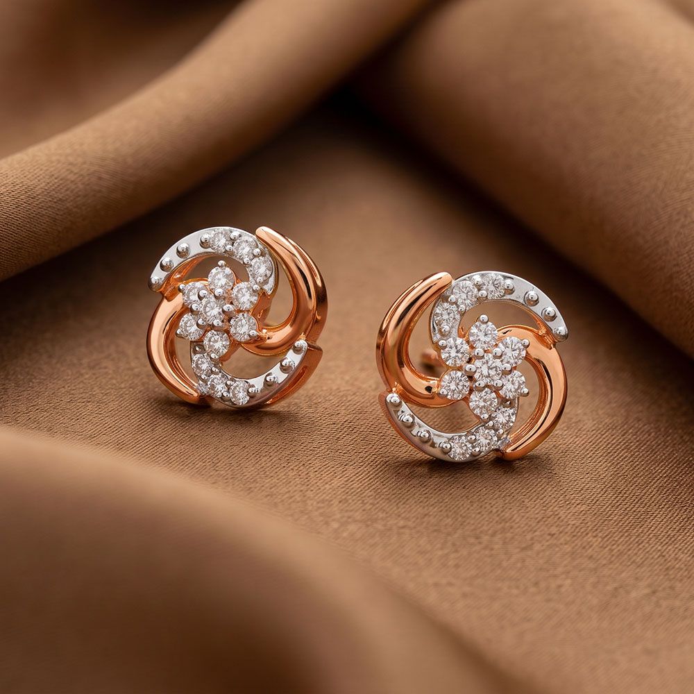 Spiral Petalled 14KT Rose Gold Earrings-Earrings-OER22055-D900X0C