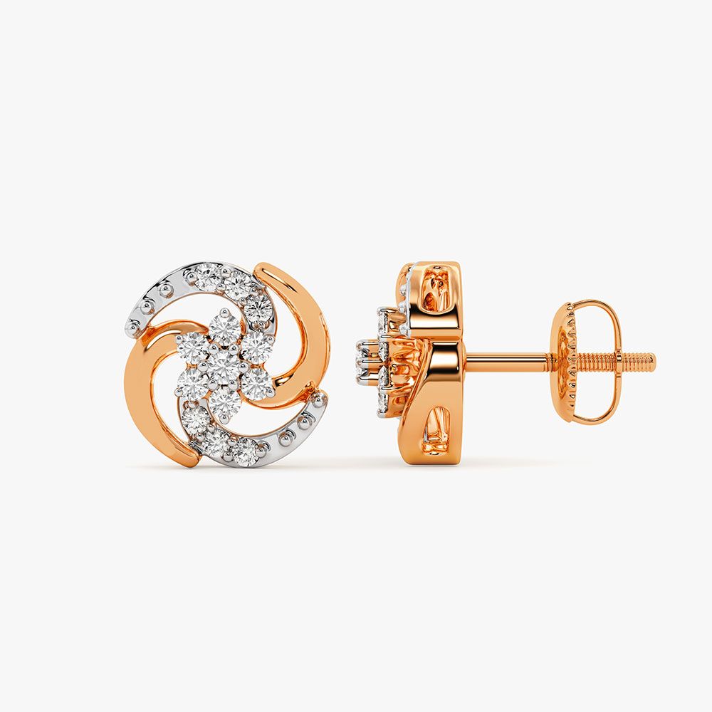 Spiral Petalled 14KT Rose Gold Earrings-Earrings-OER22055-D900X0C