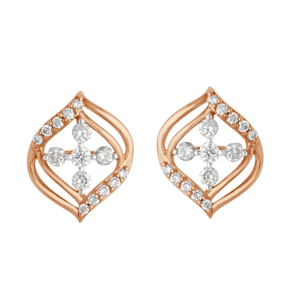 14KT Rose Gold Diamond Earrings-Earrings-OER22100-D900X0C