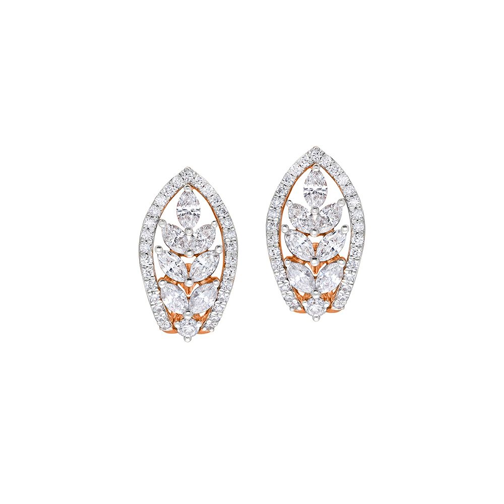 Leaf Design Diamond Earrings-Earrings-OER22111-D300X0B