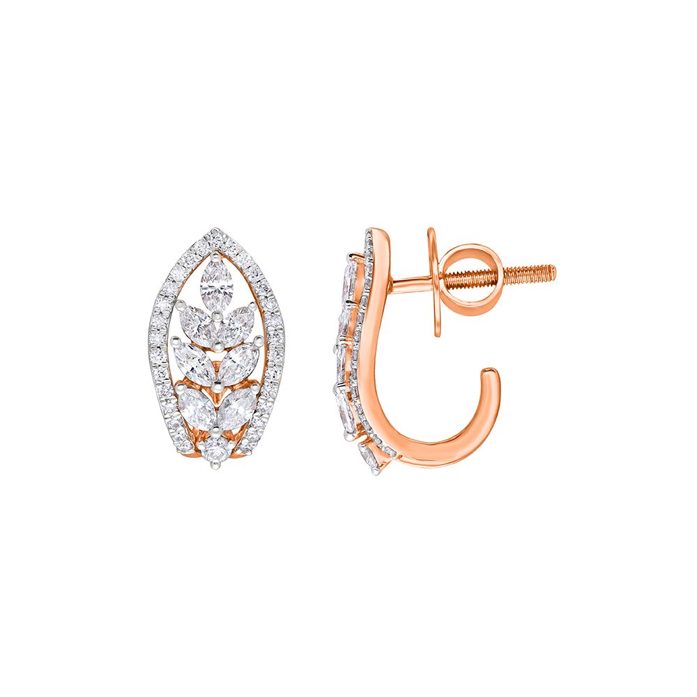 Leaf Design Diamond Earrings-Earrings-OER22111-D300X0B