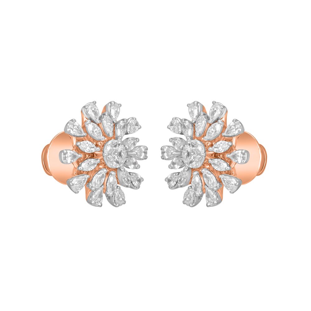 Floral Earrings Studded With Diamonds-Earrings-OER22125-D300R0B