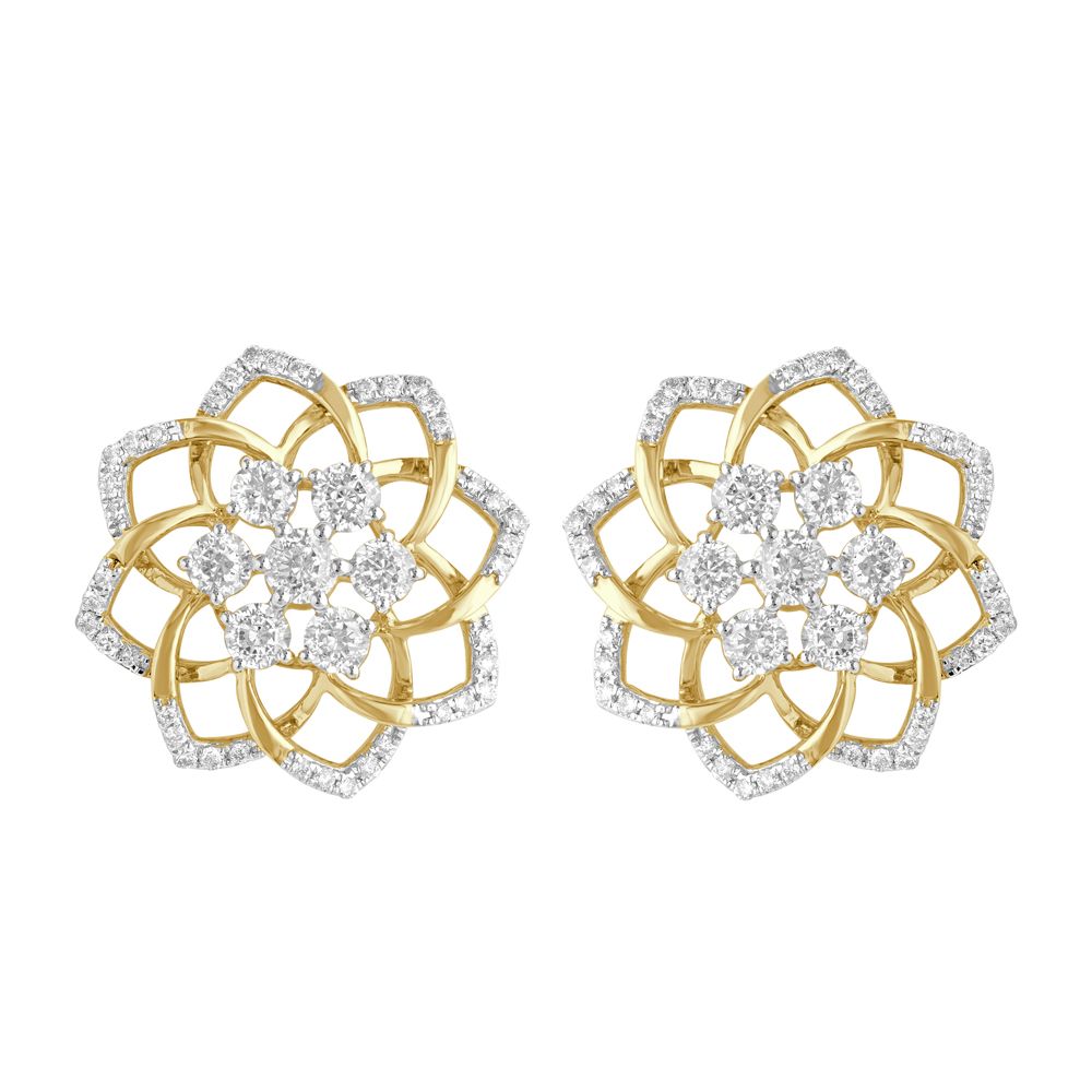 Luxurious 18KT Rose Gold Diamond Crown Star Earrings-Earrings-OER23001-M300X0B