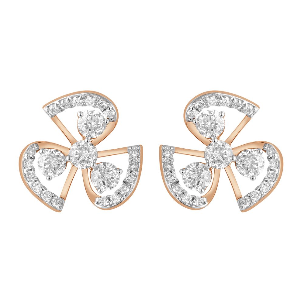 Rose Gold 3-petalled Crown Star Earrings-Earrings-OER23002-M300X0B