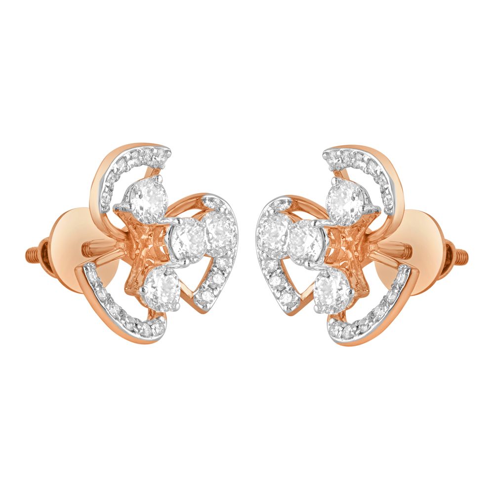 Rose Gold 3-petalled Crown Star Earrings-Earrings-OER23002-M300X0B
