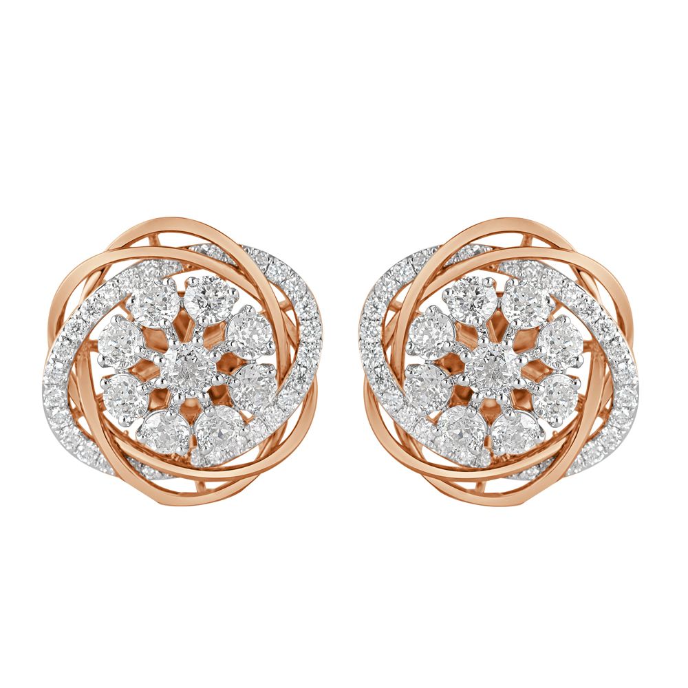 Stunning Diamond Crown Star Earrings in 18KT Rose Gold-Earrings-OER23005-M300X0B