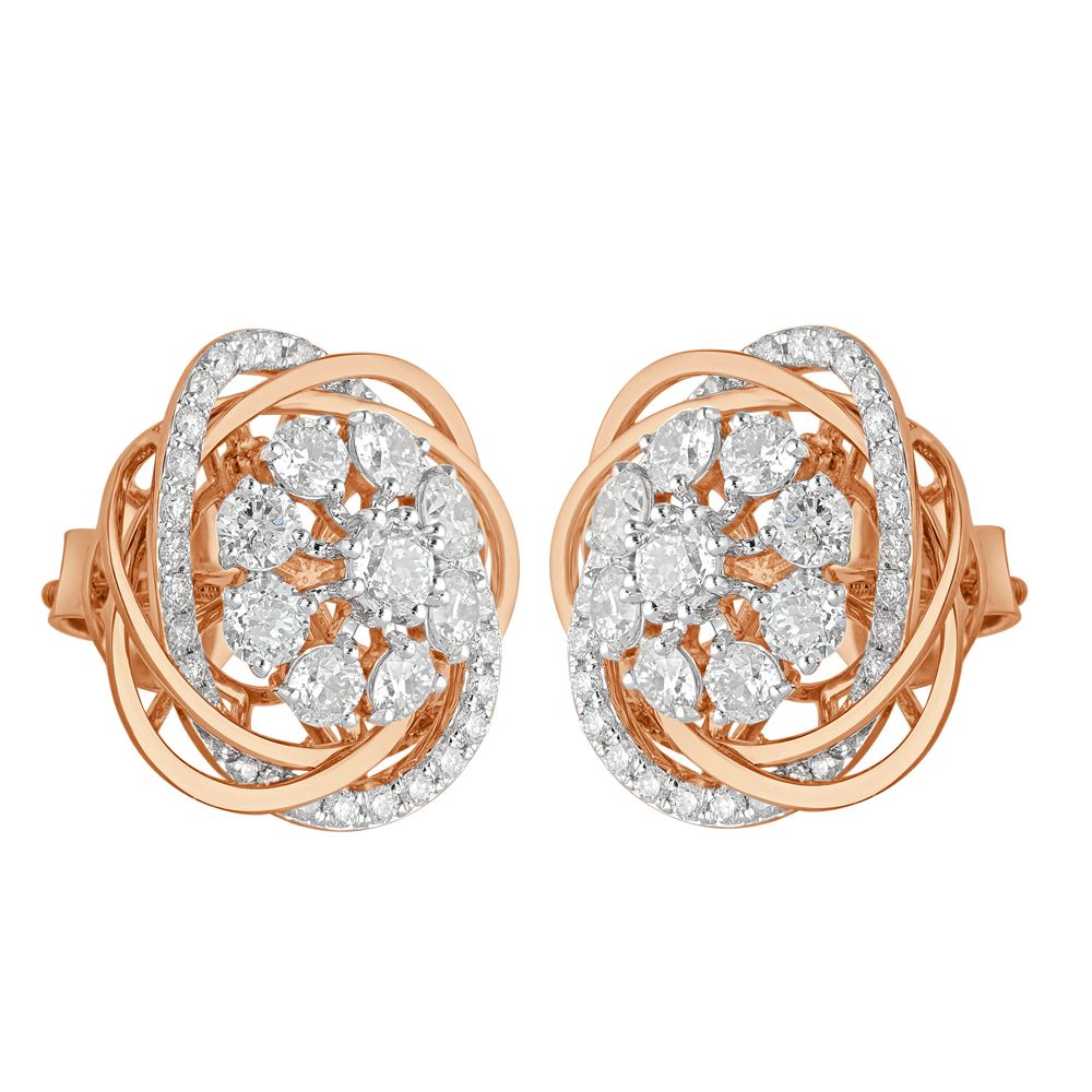 Stunning Diamond Crown Star Earrings in 18KT Rose Gold-Earrings-OER23005-M300X0B