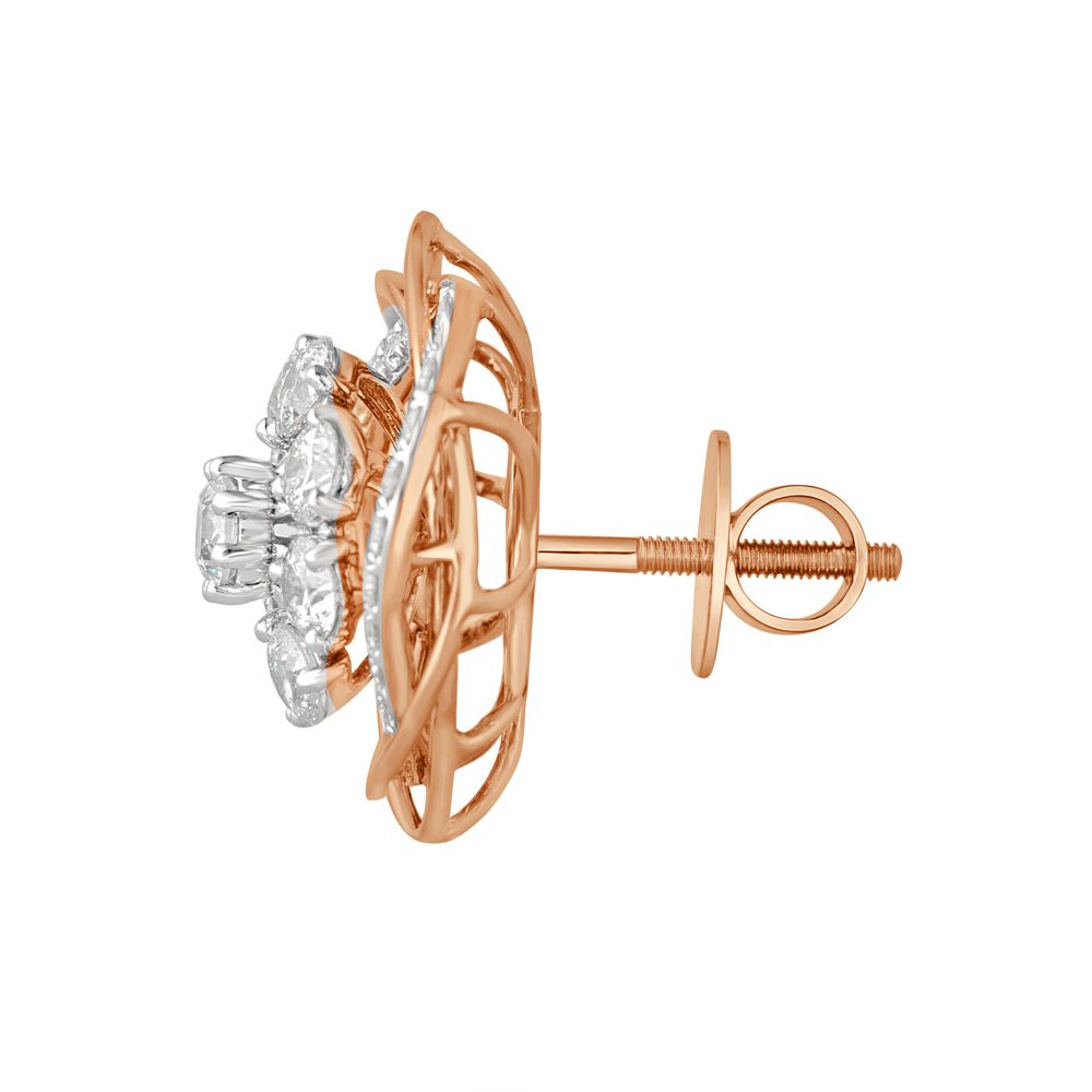 Stunning Diamond Crown Star Earrings in 18KT Rose Gold-Earrings-OER23005-M300X0B