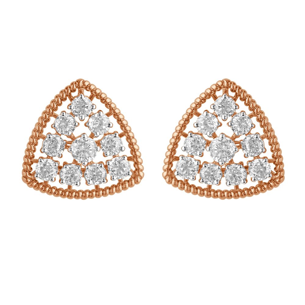 18KT Rose Gold and Diamond Triangle Crown Star Earrings-Earrings-OER23007-A300X0B