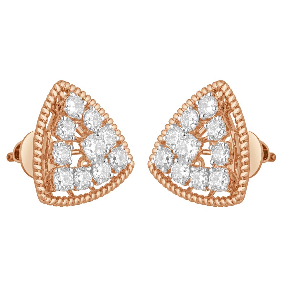 18KT Rose Gold and Diamond Triangle Crown Star Earrings-Earrings-OER23007-A300X0B