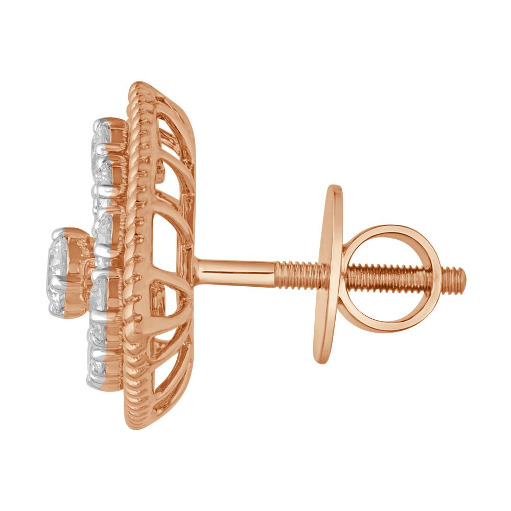 18KT Rose Gold and Diamond Triangle Crown Star Earrings-Earrings-OER23007-A300X0B