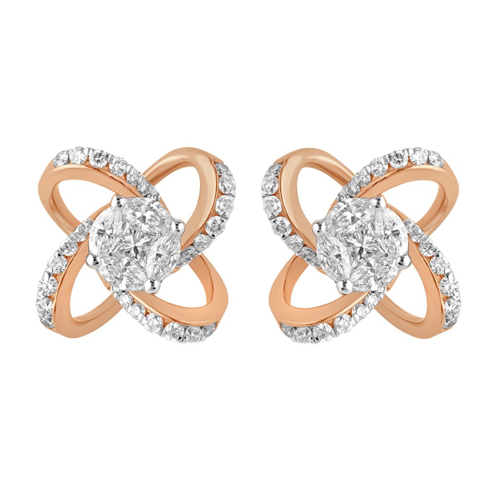 Crisscross Design Diamond Earrings-Earrings-OER23039-D300X0B