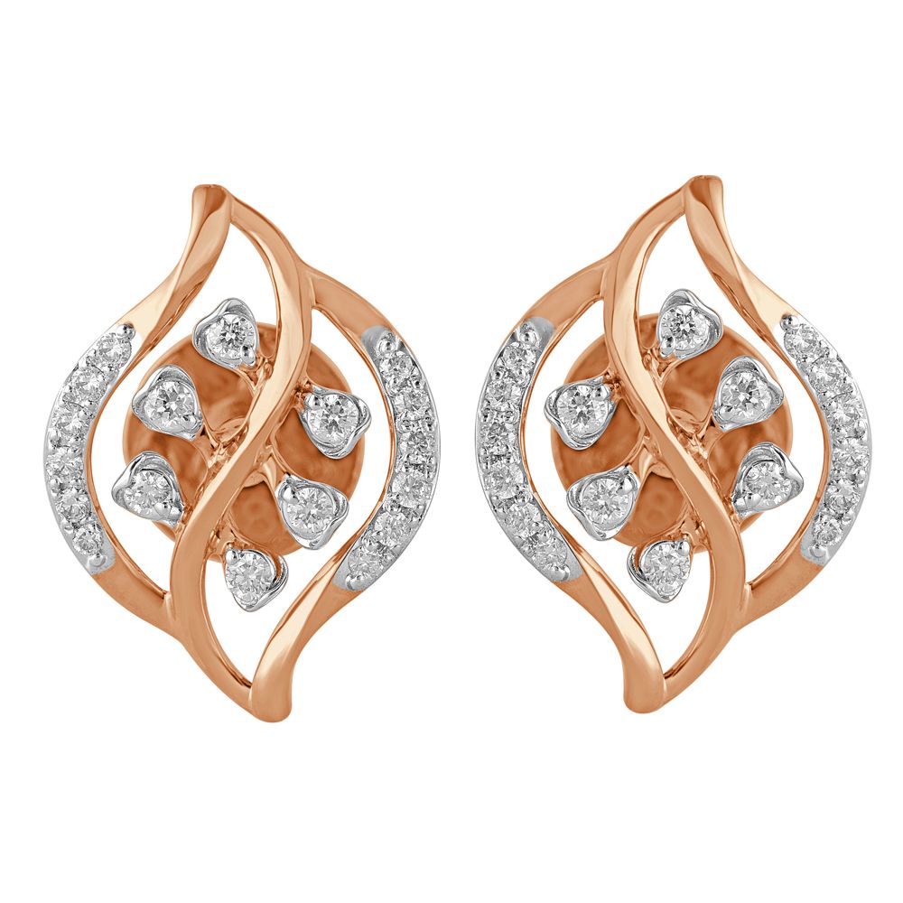 Leaf Design Diamond Studded Earrings-Earrings-OER23046-D400X0B