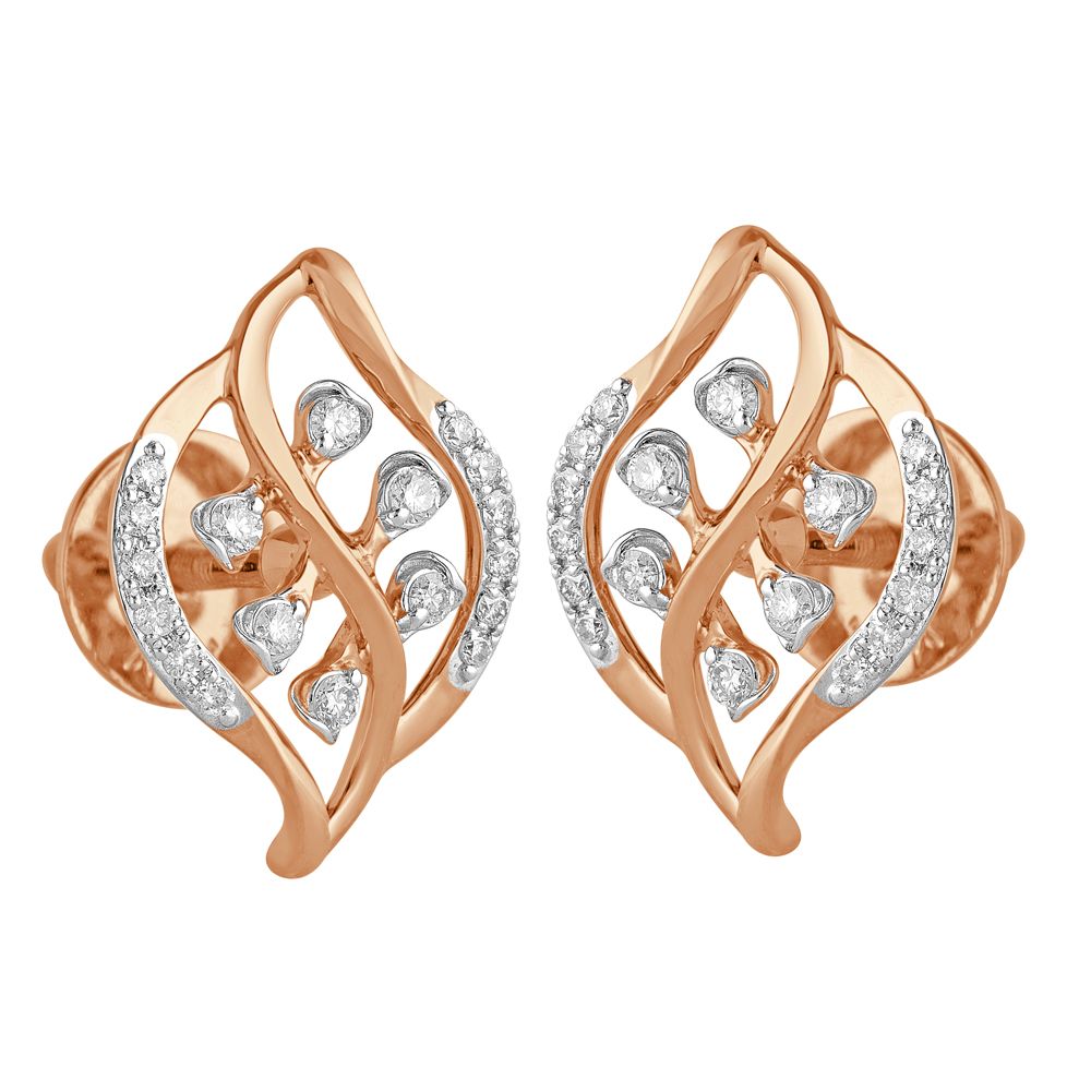 Leaf Design Diamond Studded Earrings-Earrings-OER23046-D400X0B