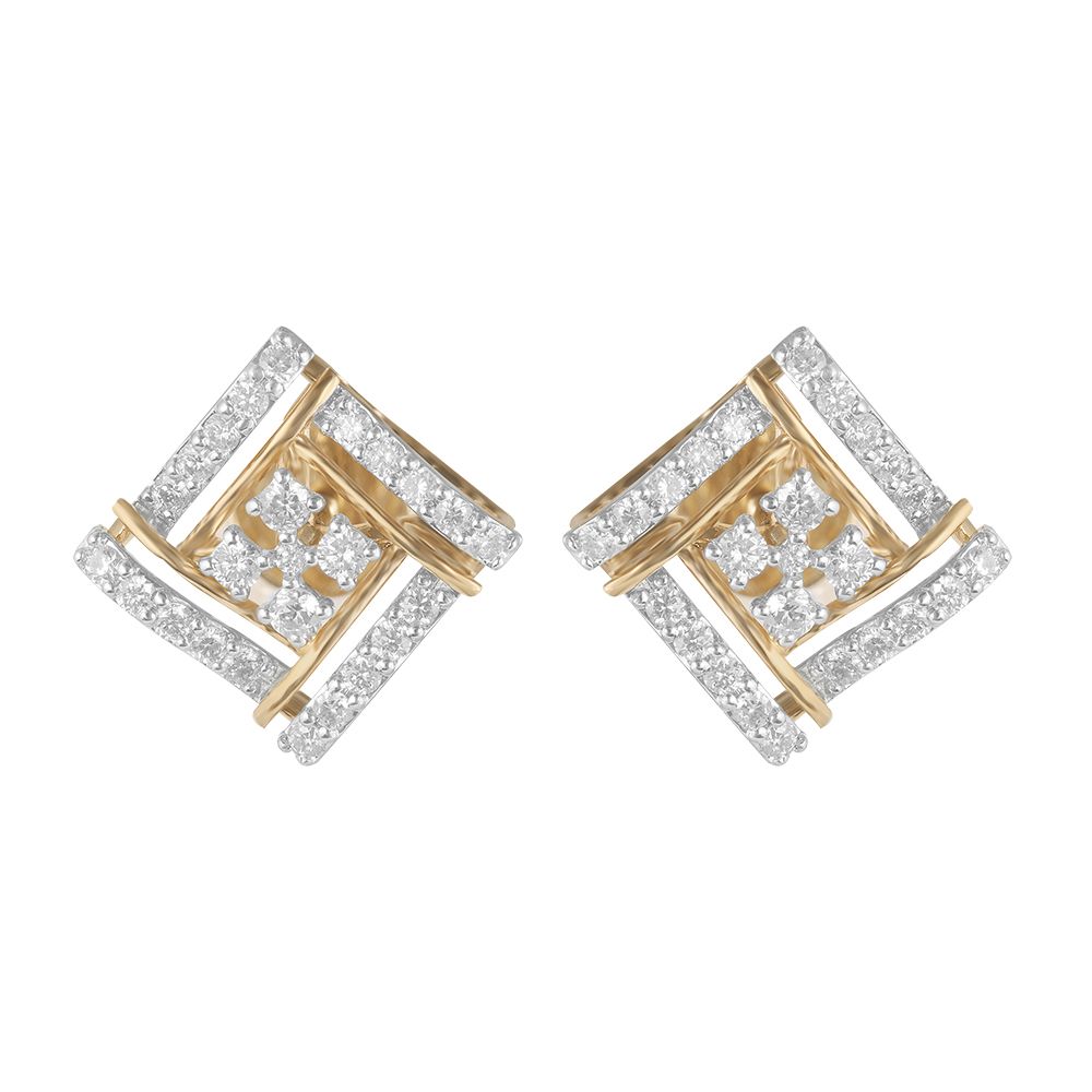 Stylish Overlapping Design Square Diamond Earrings-Earrings-OER23053-D400R0B