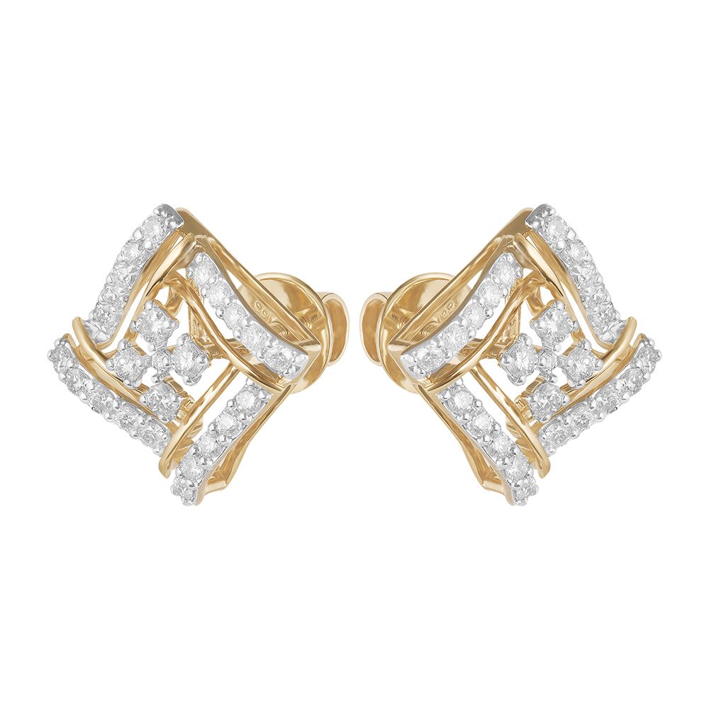 Stylish Overlapping Design Square Diamond Earrings-Earrings-OER23053-D400R0B