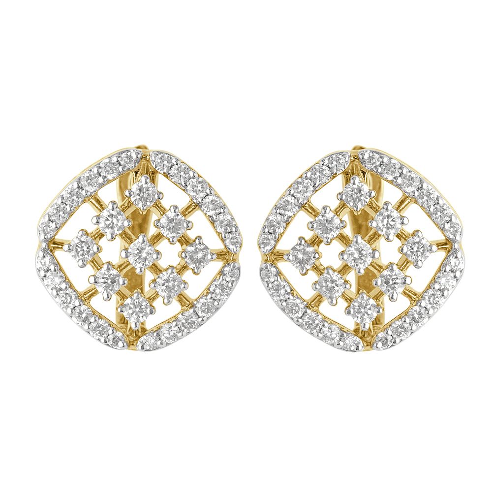 Classy Circle Design Yellow Gold and Diamond Earrings-Earrings-OER23054-D300R0B