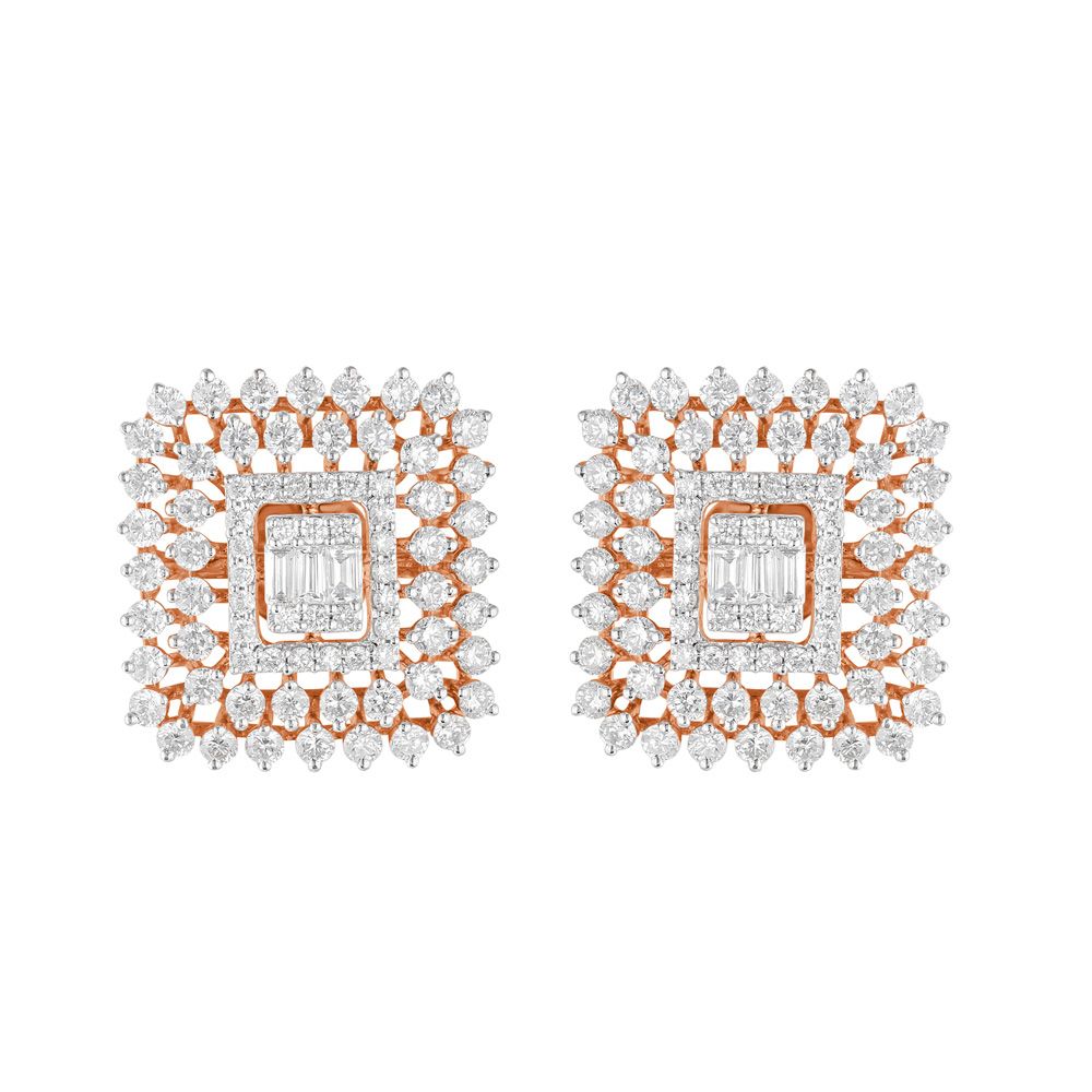 Rectangular Diamond Studded Earrings-Diamond-OER23073-D300X0B