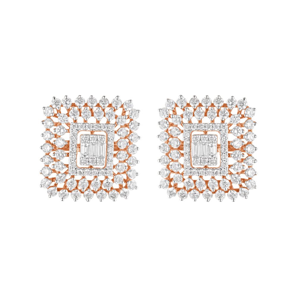 Rectangular Diamond Studded Earrings-Diamond-OER23073-D300X0B