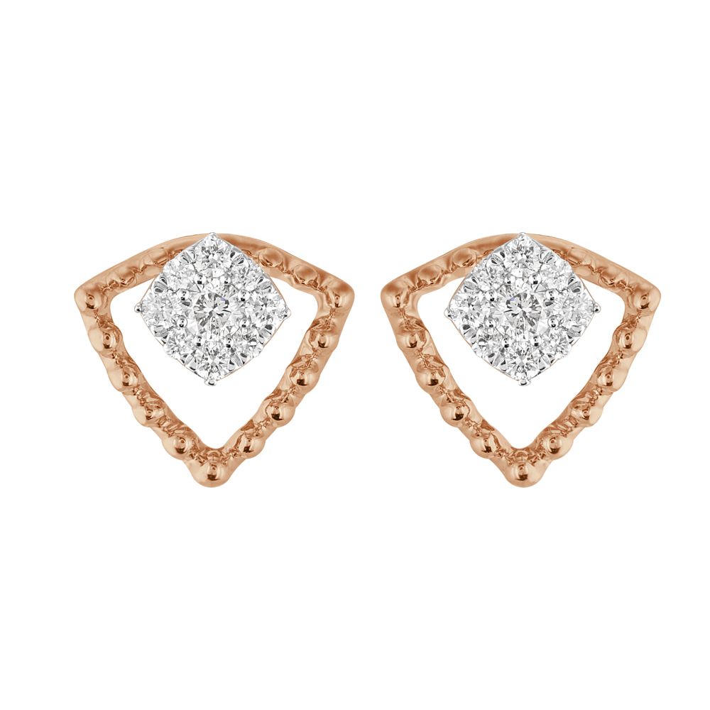 Triangular Rose Gold and Diamond Earrings-Earrings-OER23076-D400X0B