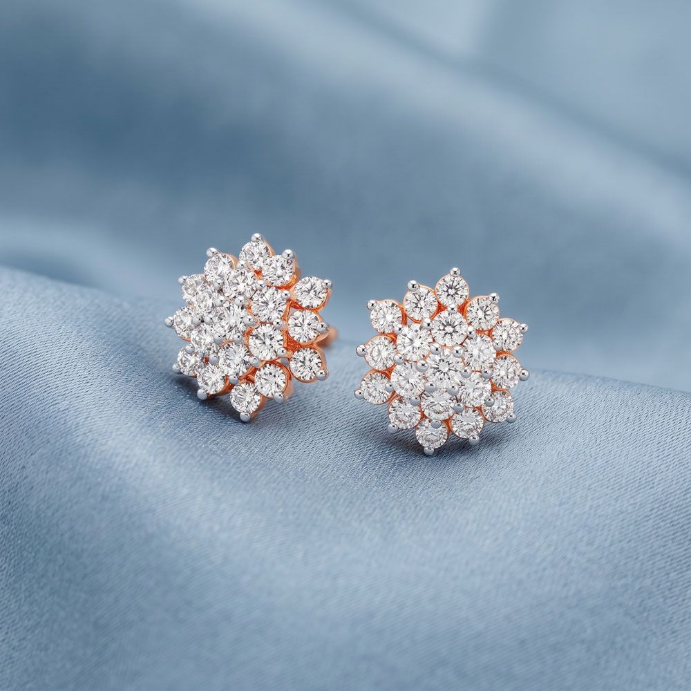 Cluster Design Diamond Studs in Rose Gold-For Women-OER23087-D300X0B