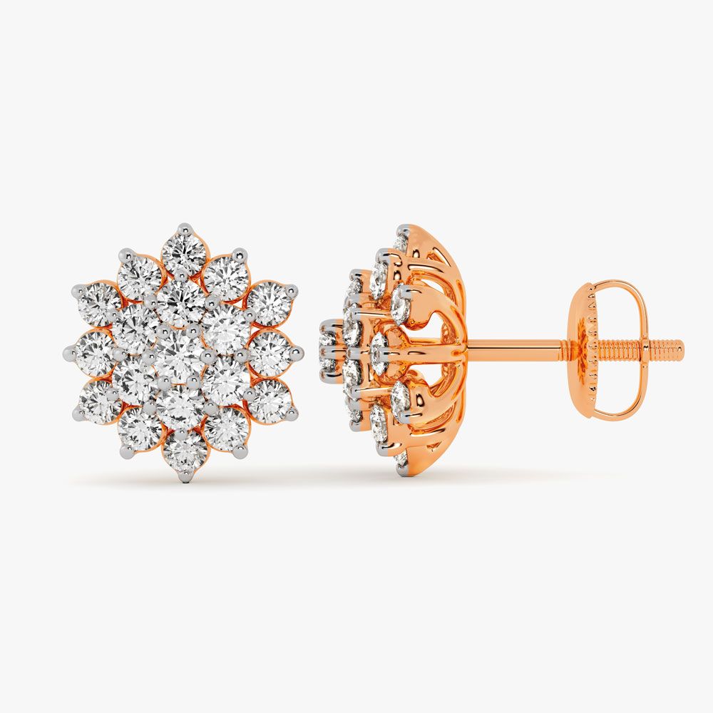 Cluster Design Diamond Studs in Rose Gold-For Women-OER23087-D300X0B