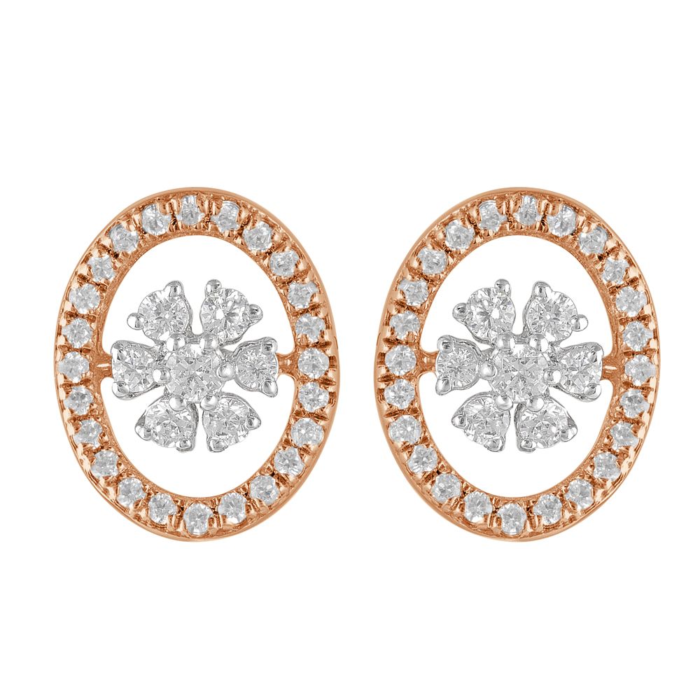 18KT Rose Gold and Diamond Floral Studs-For Women-OER23088-D300X0B