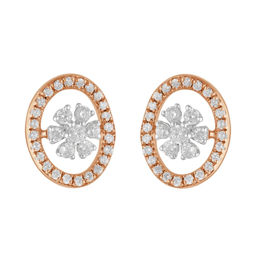 18KT Rose Gold and Diamond Floral Studs-For Women-OER23088-D300X0B