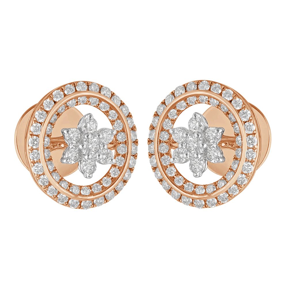 Floral 18KT Rose Gold Embellished Diamond Studs-SHOP BY METAL COLOUR-OER23091-D300X0B