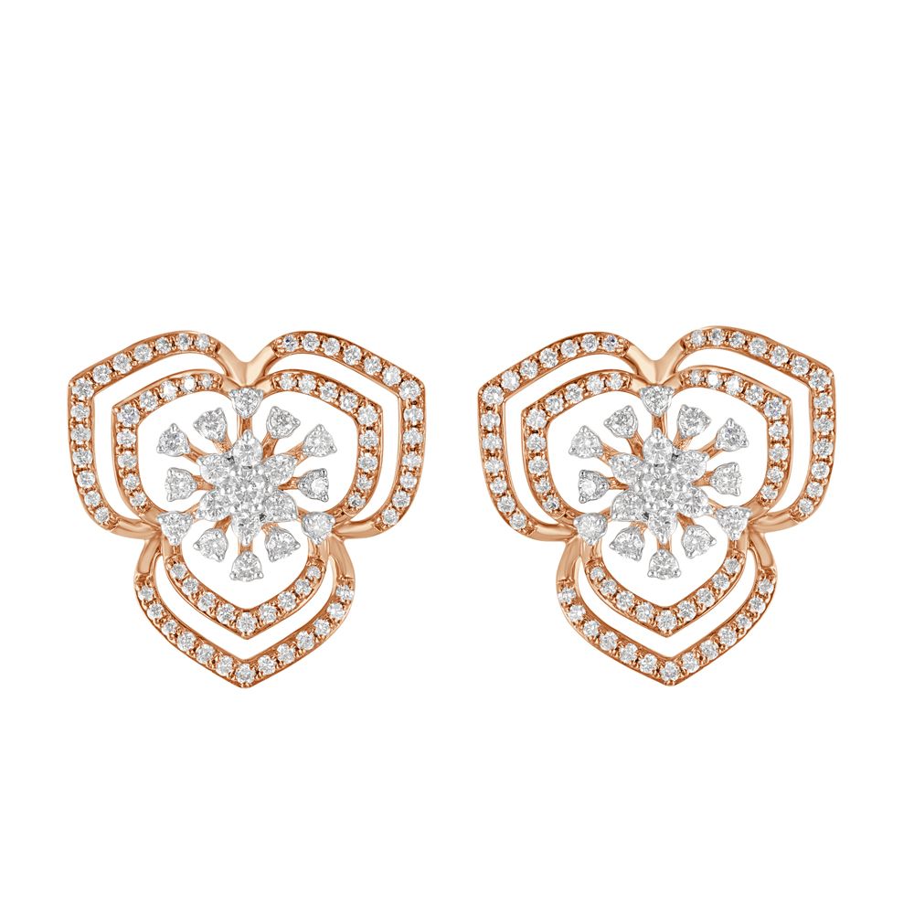 Petalled Shimmery 18KT Rose Gold Diamond Earrings-SHOP BY METAL COLOUR-OER23093-D300X0B