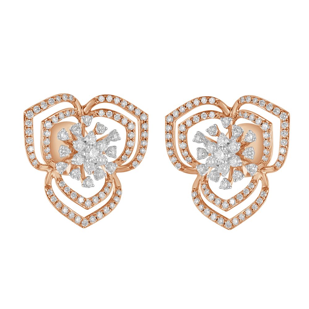 Petalled Shimmery 18KT Rose Gold Diamond Earrings-SHOP BY METAL COLOUR-OER23093-D300X0B