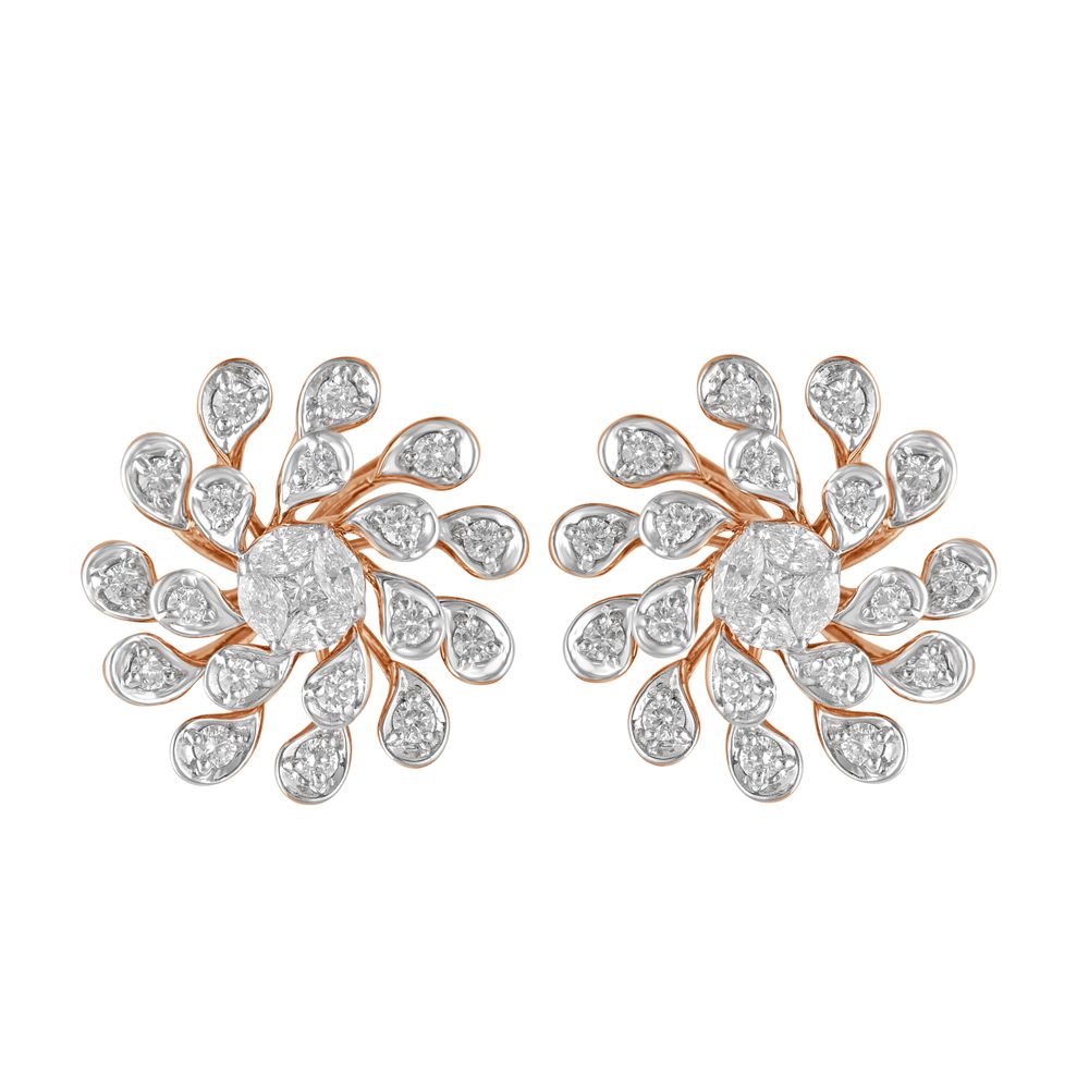 Floral Eclectic Diamond Studs in 18KT Rose Gold-SHOP BY METAL COLOUR-OER23094-D300X0B