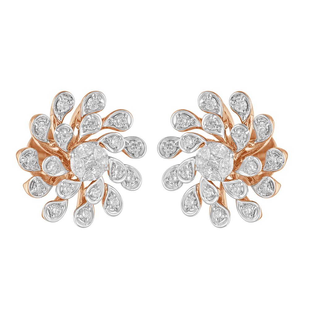 Floral Eclectic Diamond Studs in 18KT Rose Gold-SHOP BY METAL COLOUR-OER23094-D300X0B