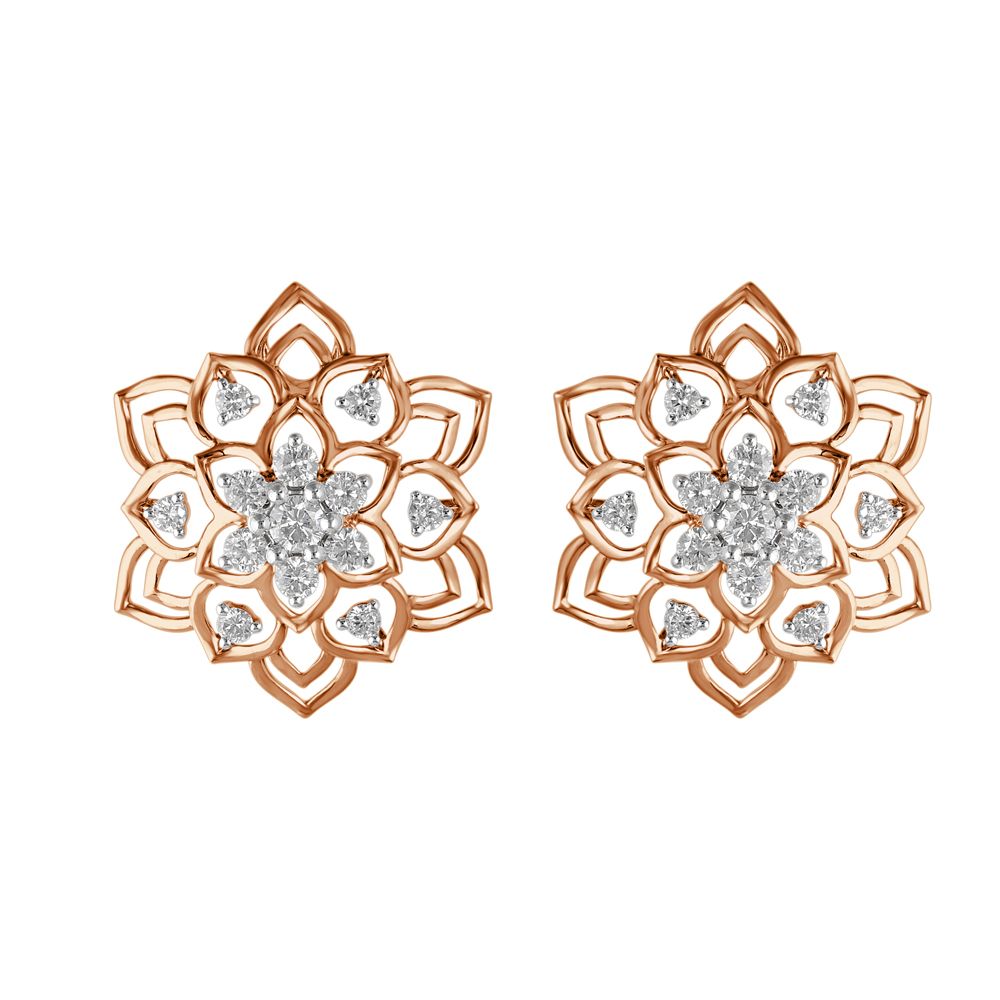 18KT Rose Gold Floral Stud Earrings-SHOP BY METAL COLOUR-OER23095-D300X0B